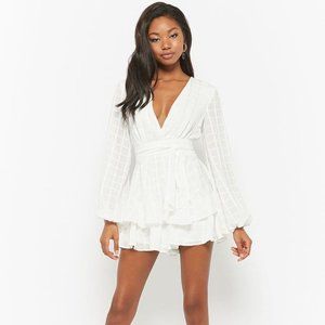 White Grid Chiffon Ruffle Romper - Forever 21 - M